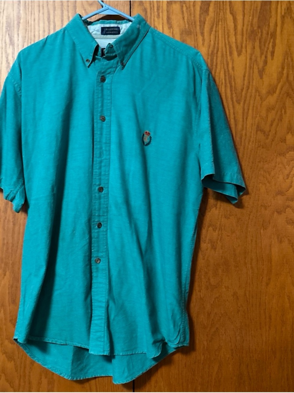 Chaps Teal Button-Down Short Sleeve Shirt